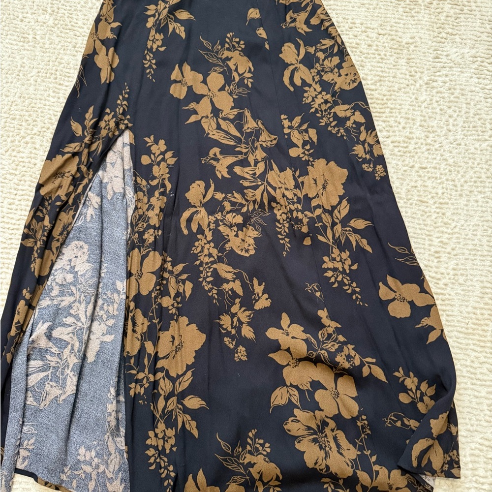 Reformation Black and Brown Floral Midi Skirt